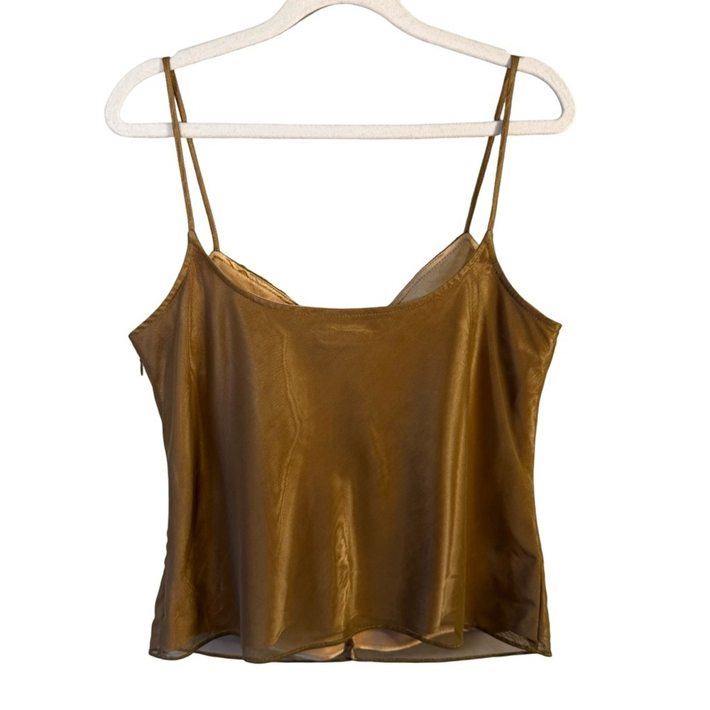 Joseph Ribkoff Gold Ruched Camisole with Beaded Trim Size 12 Y2K Festival Mesh - Picture 3 of 13